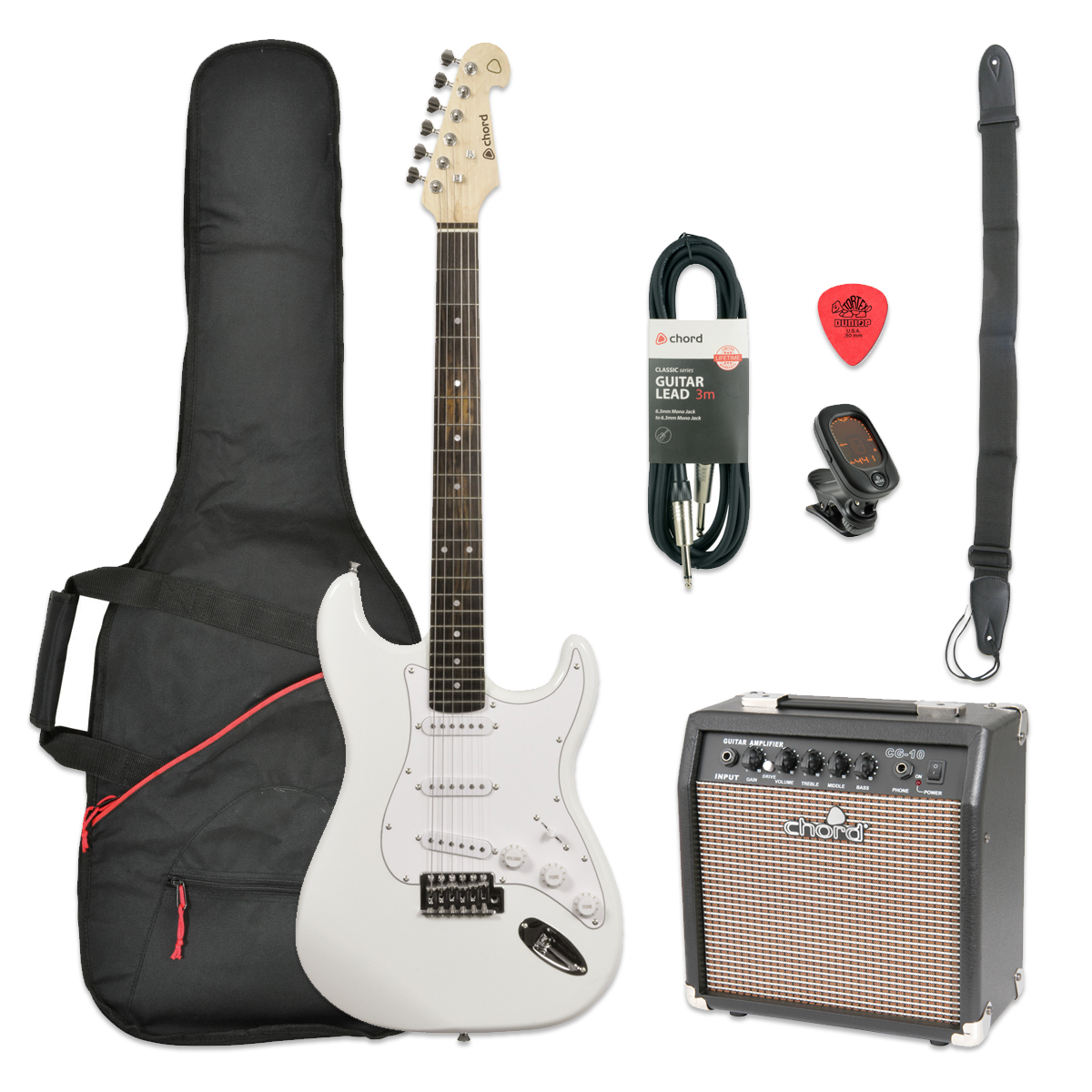 Chord CAL63 Electric Guitar Starter Pack Arctic White Zebra Muzik