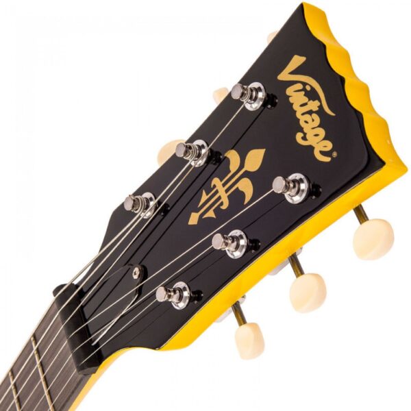 Vintage V132TVY Reissued Electric Guitar - TV Yellow - Headstock