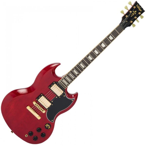 Vintage VS6CG ReIssued Electric Guitar - Cherry Red:Gold Hardware - Front