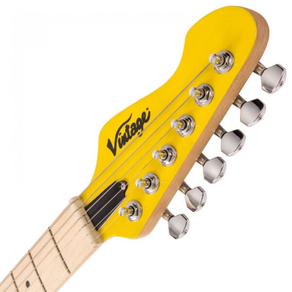 Vintage V6M24DY Reissued Electric Guitar - Daytona Yellow - Headstock