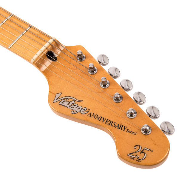 Vintage V6HMSVB 25th Anniversary Series Electric Guitar - Silver Burst - 25th Anniversary Decal