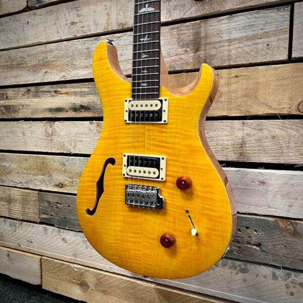 PRS SE Custom 22 Semi-Hollow Electric Guitar - Santana Yellow - Angle 2