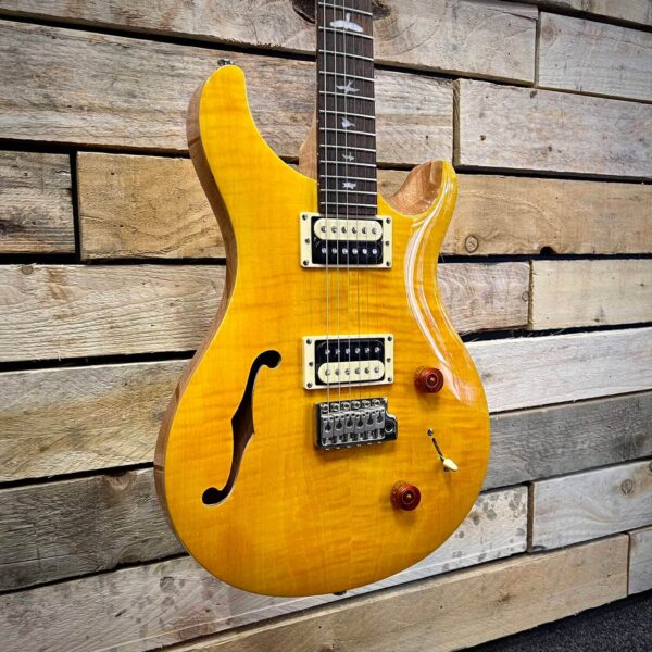 PRS SE Custom 22 Semi-Hollow Electric Guitar - Santana Yellow - Angle