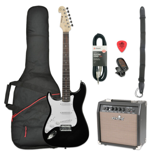 Chord CAL63 Electric Guitar Guitar Pack - Left Handed Black