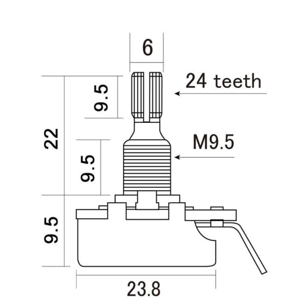 CTS 500K Split Shaft Potentiometer - Audio Taper - Diagram