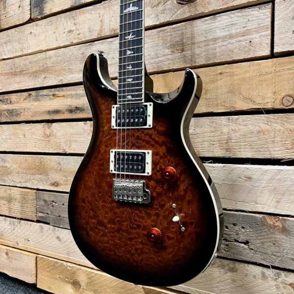 PRS SE Custom 24 Quilt Electric Guitar - Black Gold Burst - Angle 2