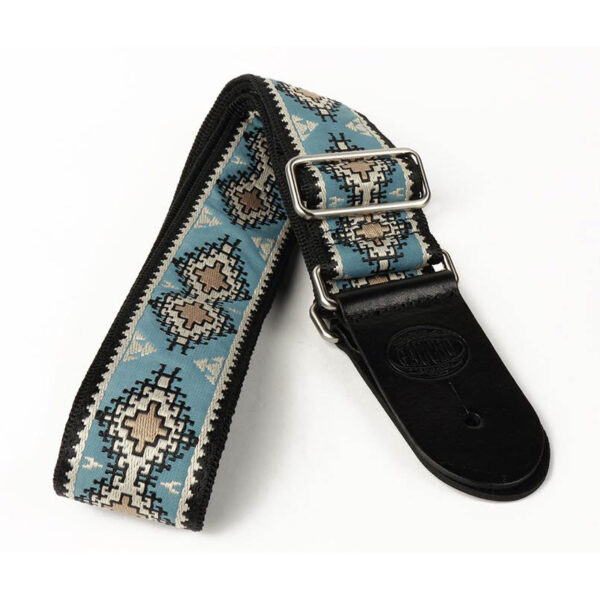 Gaucho Traditional Series 2 Jacquard Weave Guitar Strap - Blue Aztec - Leather Ends