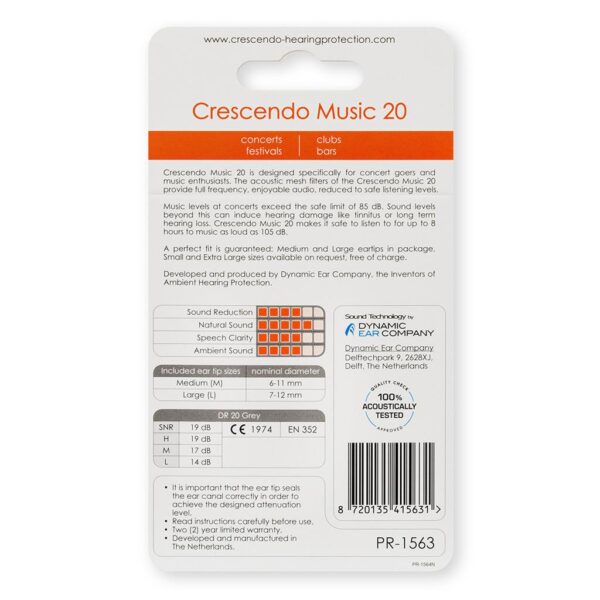 Crescendo Music 20 Ear Plugs - Packet Back