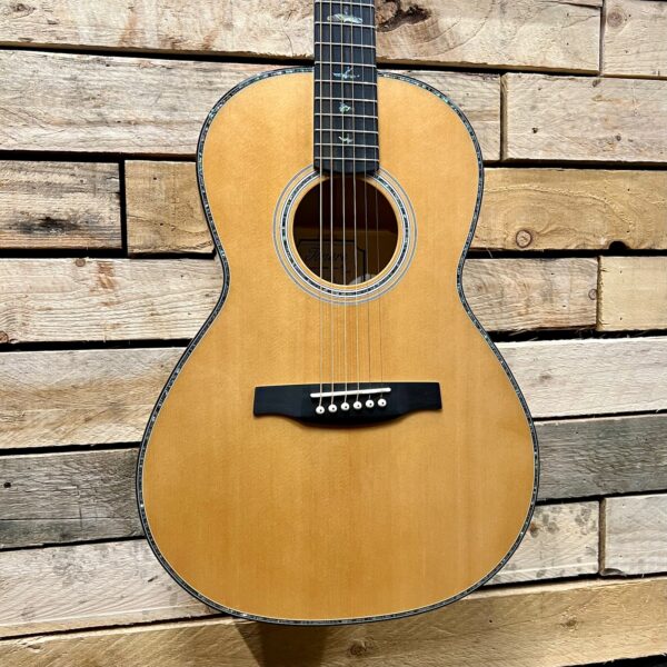 PRS SE P50E Parlour Electro-Acoustic Guitar - Natural with Black Gold Back - Angle 1