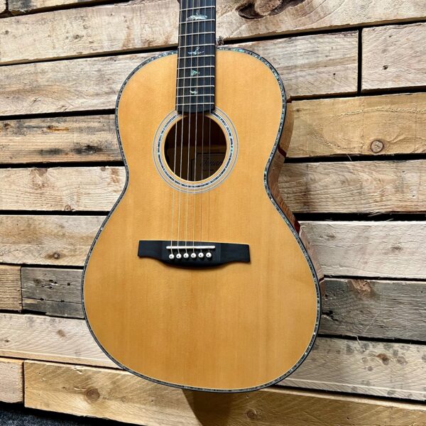 PRS SE P50E Parlour Electro-Acoustic Guitar - Natural with Black Gold Back - Angle 2