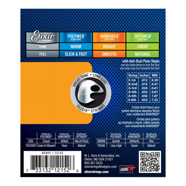 Elixir Nanoweb Heavy Electric Guitar Strings - 12-52 - Back