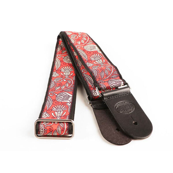 Gaucho Traditional Series 2 Jacquard Weave Guitar Strap - Red Pattern - Ends