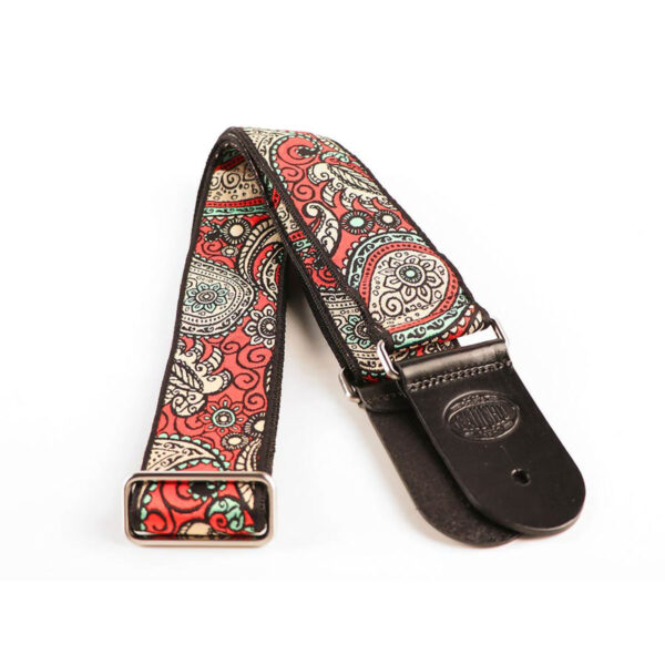 Gaucho Traditional Series 2" Jacquard Weave Guitar Strap - Red/Cream/Mint - Ends