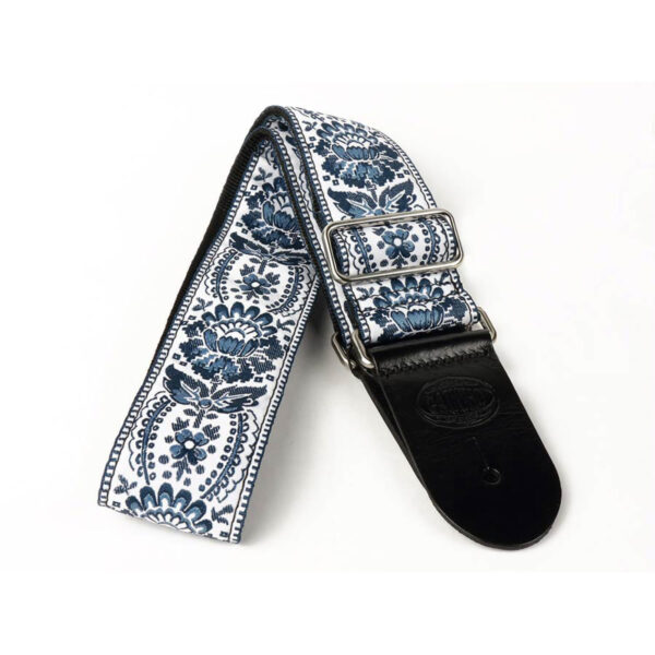 Gaucho Traditional Series 2 Jacquard Weave Guitar Strap - White and Blue - Ends